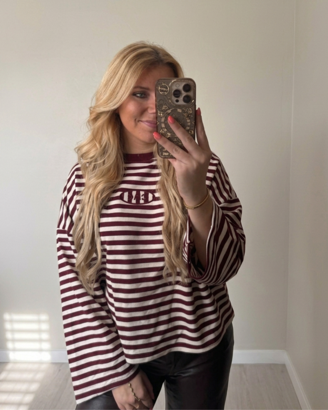 Oversized Striped Longsleeve bordeaux