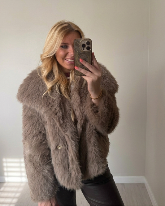 Faux Fur Jas taupe