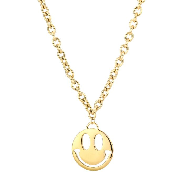 Smiley ketting goud – stainless steel