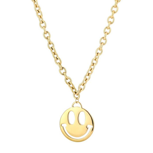 Smiley ketting goud – stainless steel