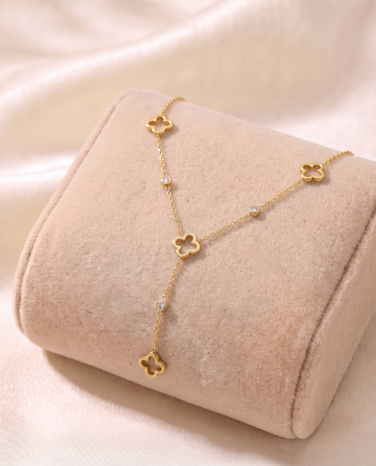 Klaver ketting goud met kristal