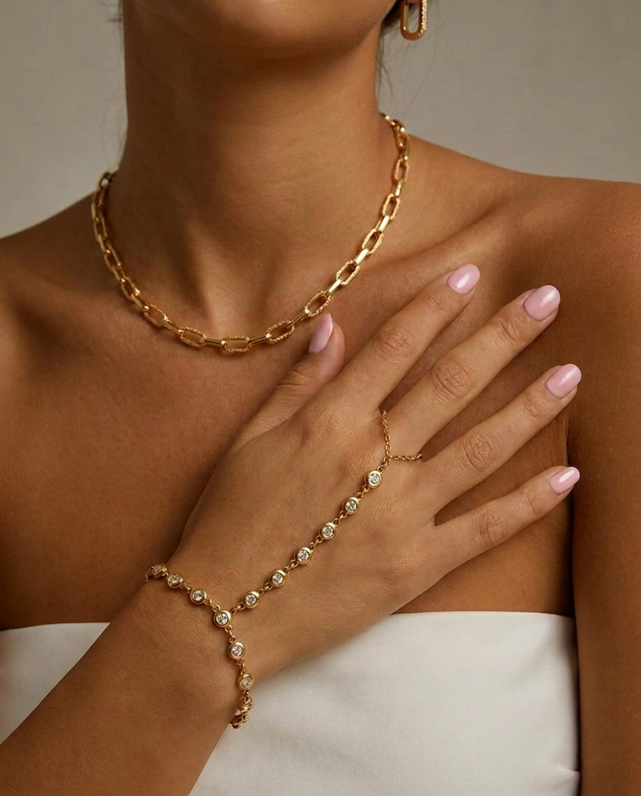 Diamond handchain goud