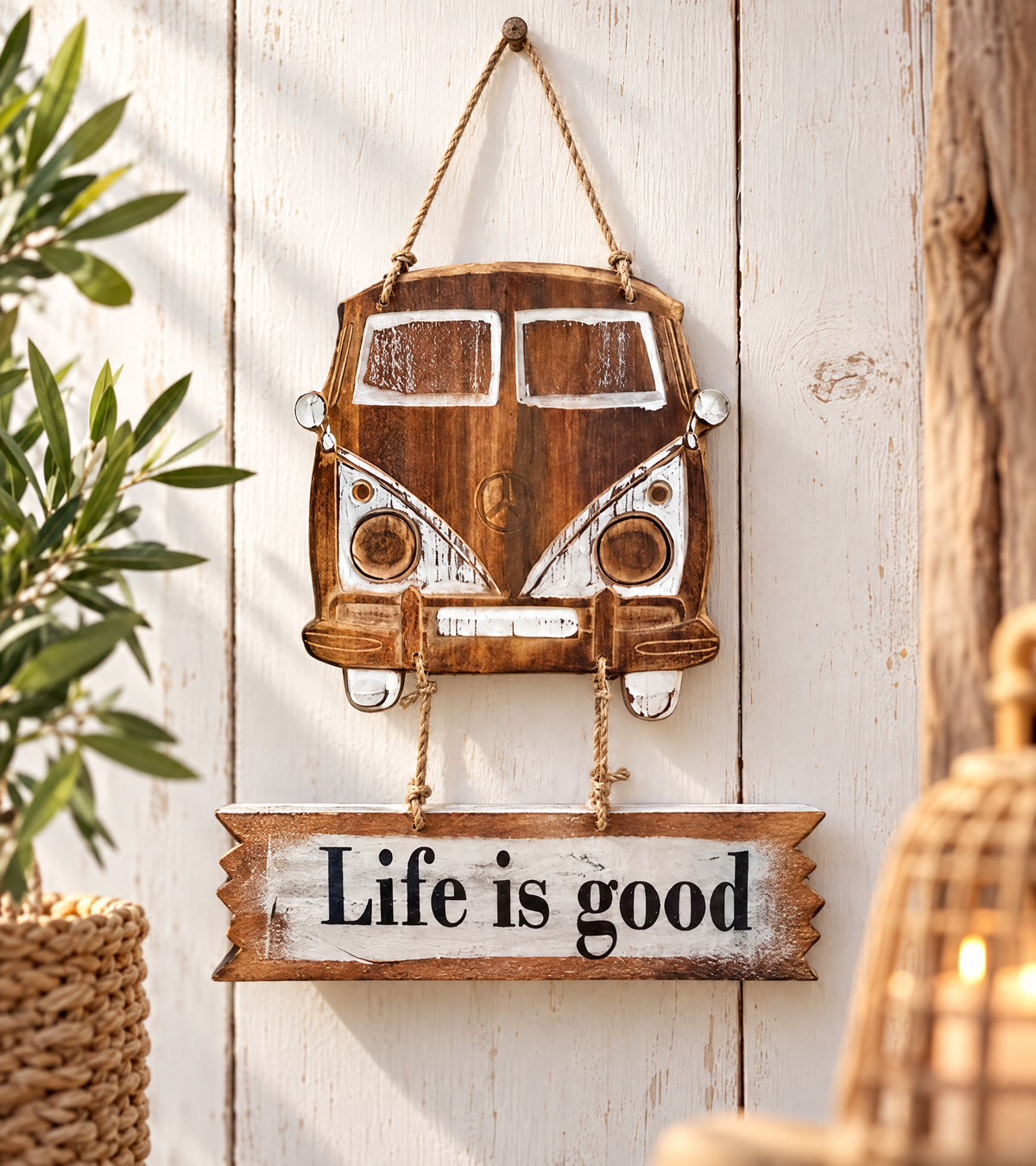 Houten Wandbord "Life is Good" Busje
