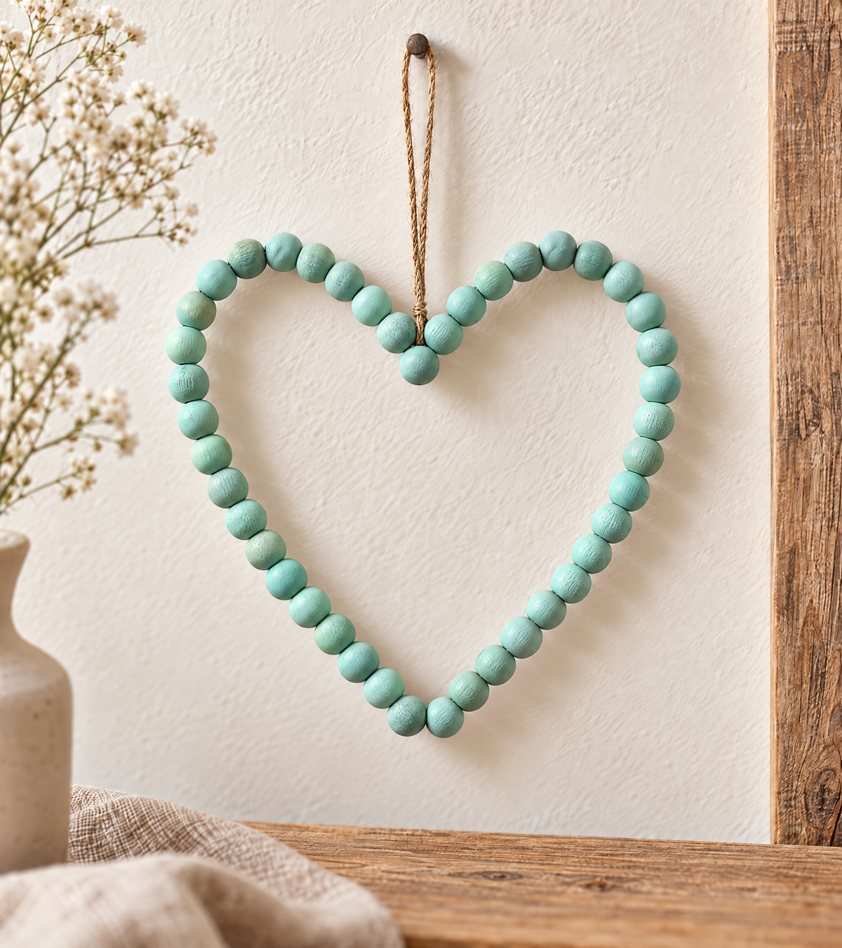 Houtenkralen hart Amora turquoise